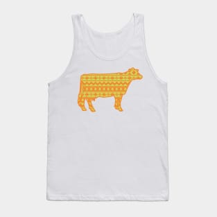 Farming Dairy Cow with Green & Orange Southwest Pattern Tank Top